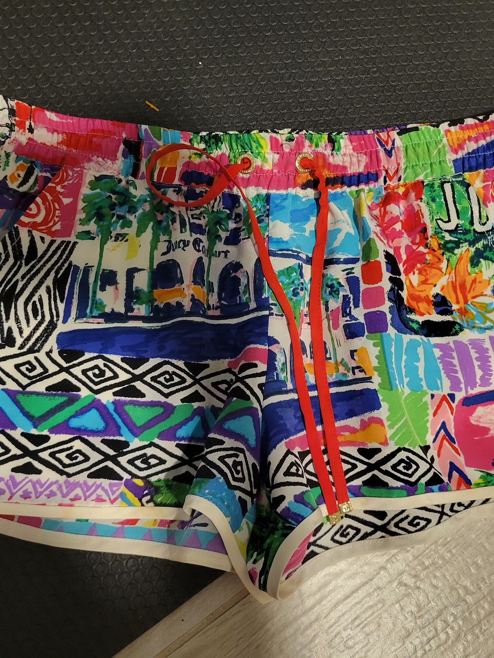 Juicy Couture Bright Multicolor Printed Drawstring Athletic _,swim Shorts